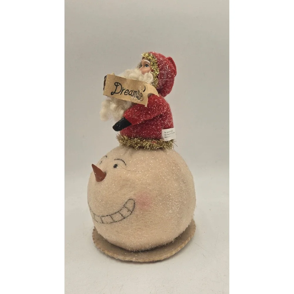Folk Art Santa on Snowman Head Figurine Christmas Decor Rustic Dreams Scroll